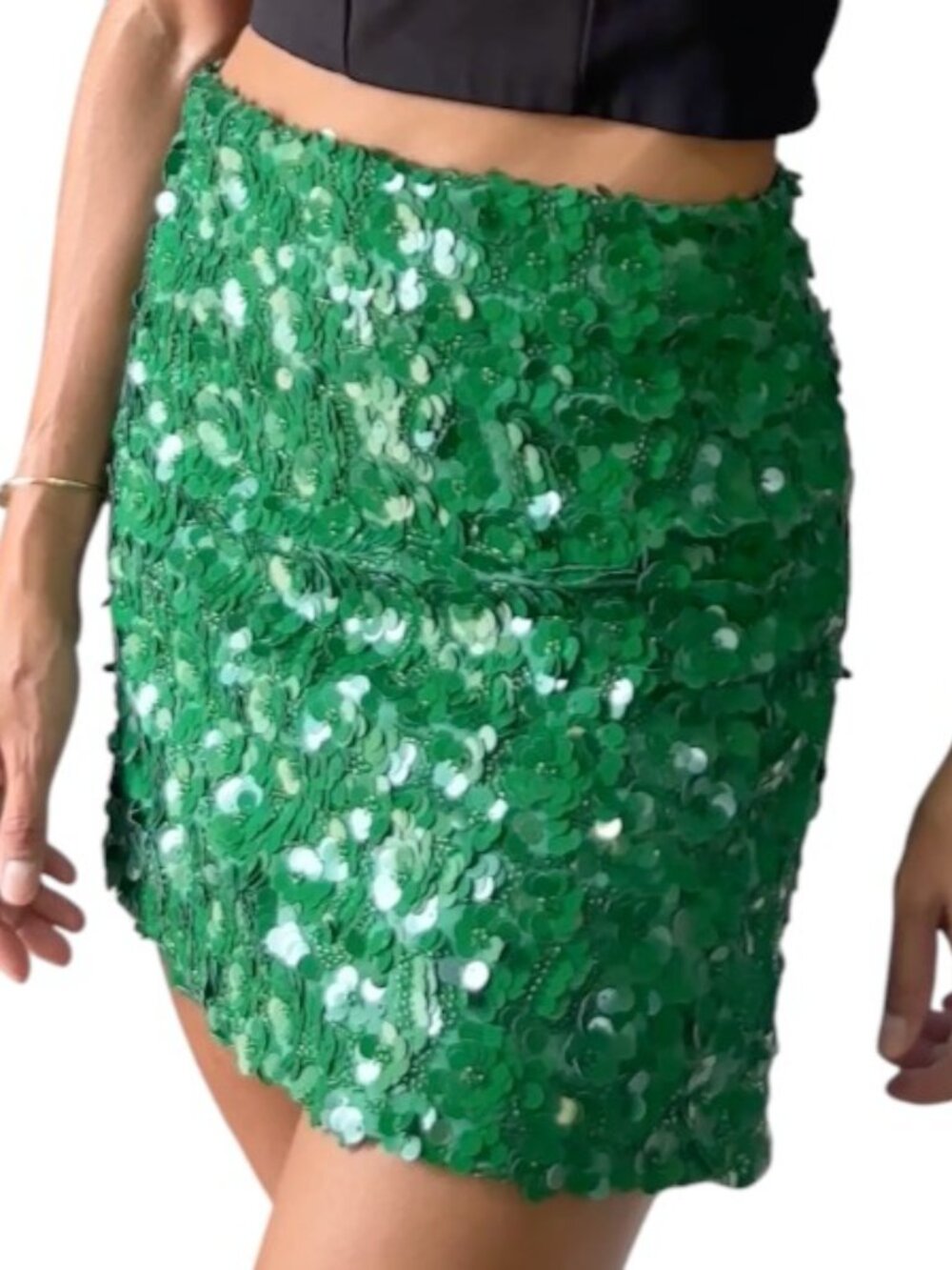 Zara Green Paillette Sequin Mini Skirt Lined Party Going Out Size XS
